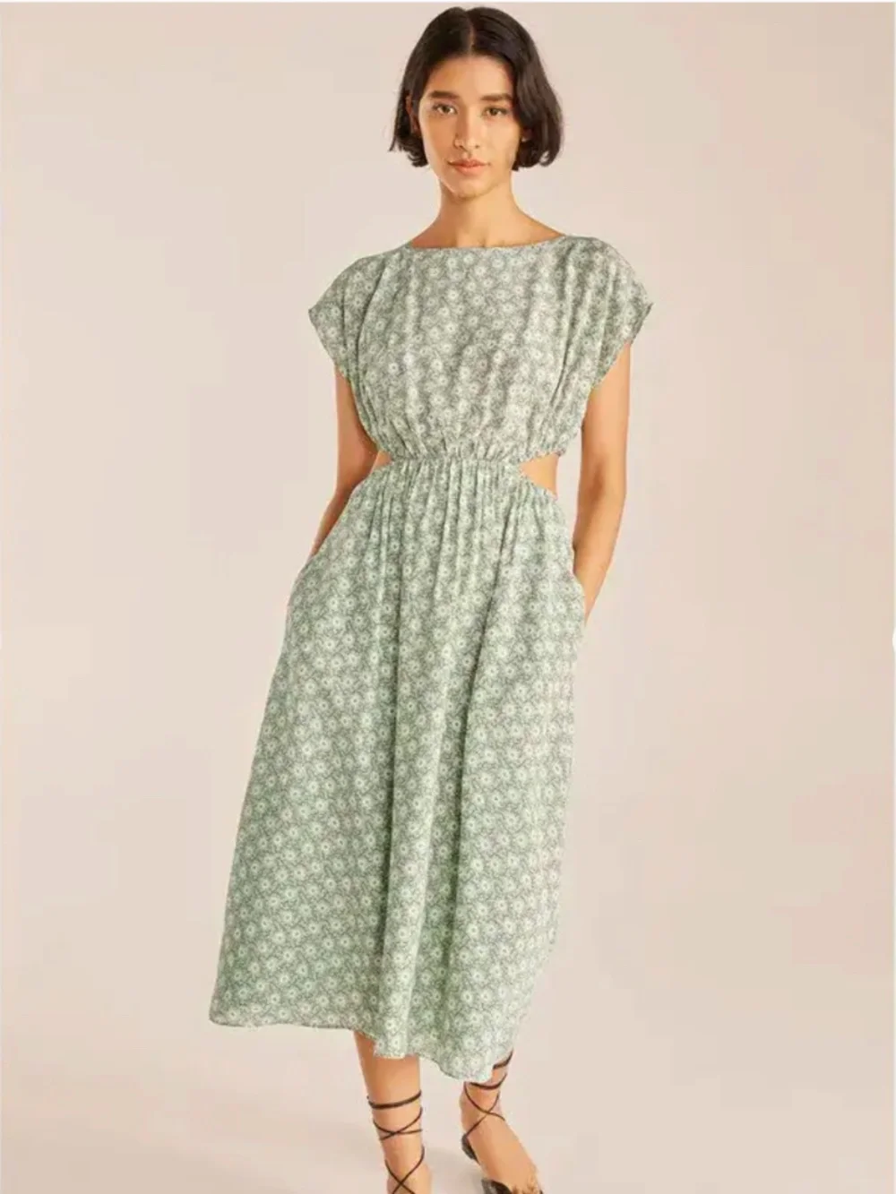 Rebecca Taylor Suzanne Fleur Cutout Jadeite Green Silk Midi Dress - NWT - Large